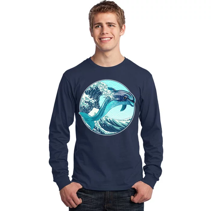 The Great Wave Dolphin Tall Long Sleeve T-Shirt