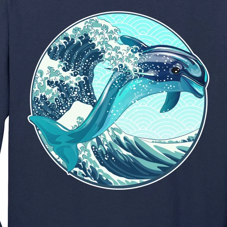 The Great Wave Dolphin Tall Long Sleeve T-Shirt