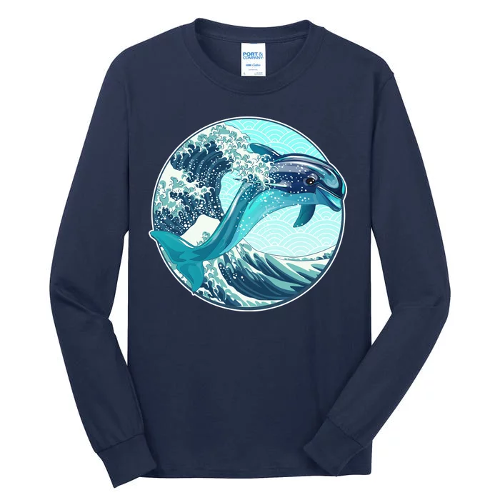 The Great Wave Dolphin Tall Long Sleeve T-Shirt