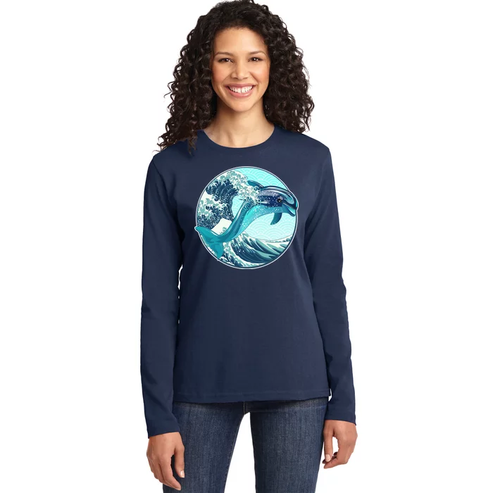 The Great Wave Dolphin Ladies Long Sleeve Shirt