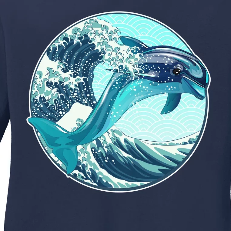 The Great Wave Dolphin Ladies Long Sleeve Shirt