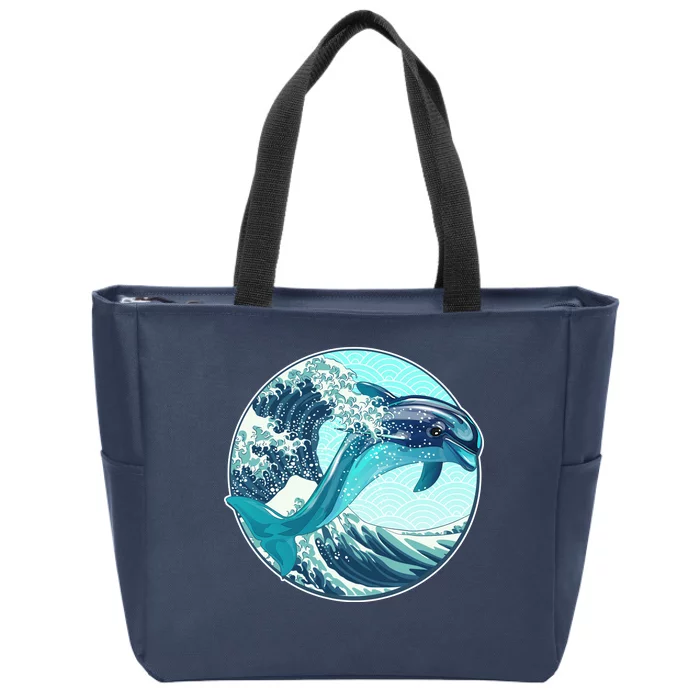 The Great Wave Dolphin Zip Tote Bag