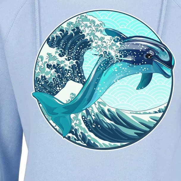 The Great Wave Dolphin Womens Funnel Neck Pullover Hood