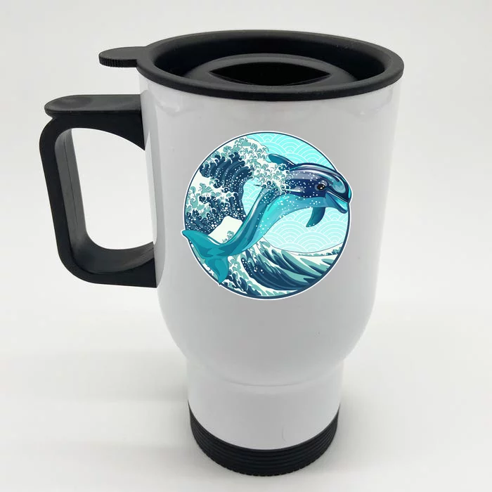 The Great Wave Dolphin Front & Back Stainless Steel Travel Mug