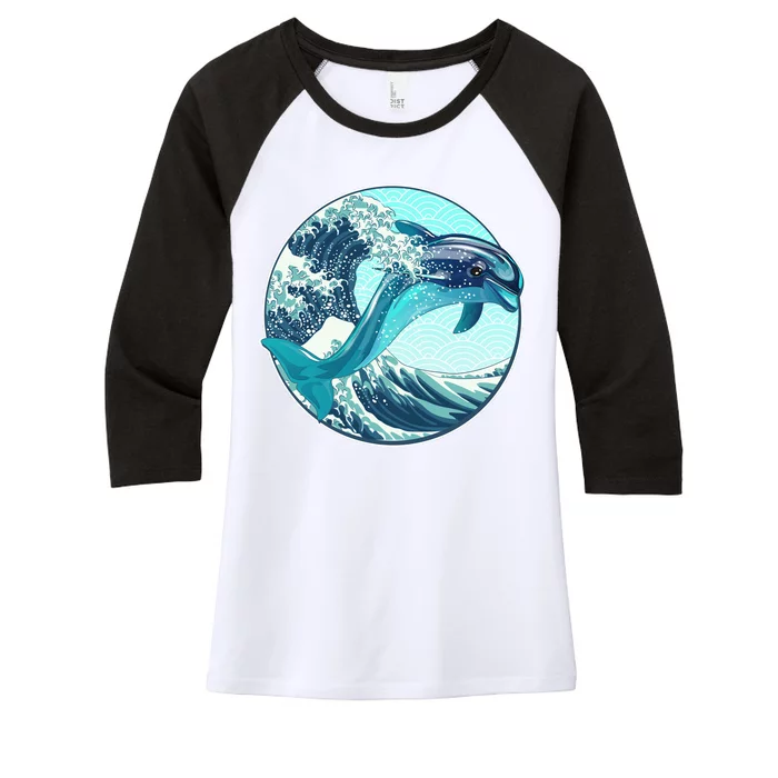 The Great Wave Dolphin Women's Tri-Blend 3/4-Sleeve Raglan Shirt