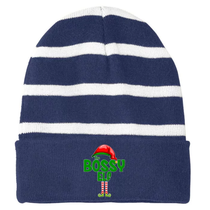 The Grumpy Elf Matching Christmas Striped Beanie with Solid Band