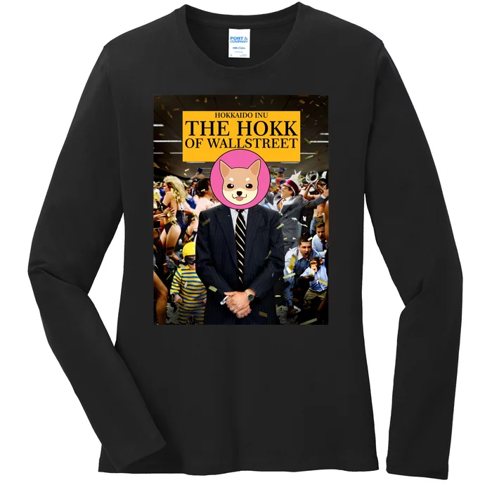 The Hokk of Wallstreet Hokkaido Inu Coin Crypto Currency Ladies Long Sleeve Shirt