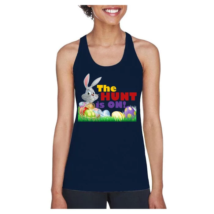 The Hunt is On! Easter Rabbit Egg Hunt Women's Racerback Tank