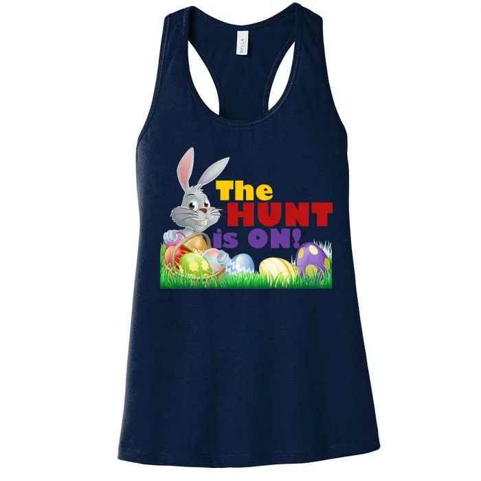 The Hunt is On! Easter Rabbit Egg Hunt Women's Racerback Tank