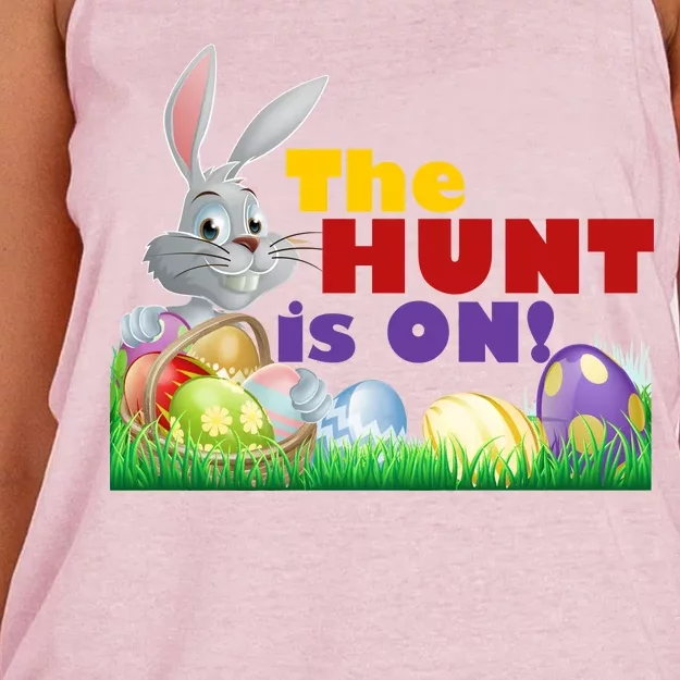 The Hunt is On! Easter Rabbit Egg Hunt Women's Knotted Racerback Tank