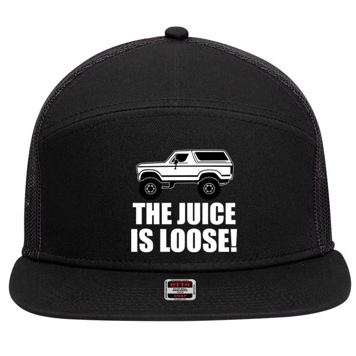 The Juice is Loose White Bronco Funny 7 Panel Mesh Trucker Snapback Hat