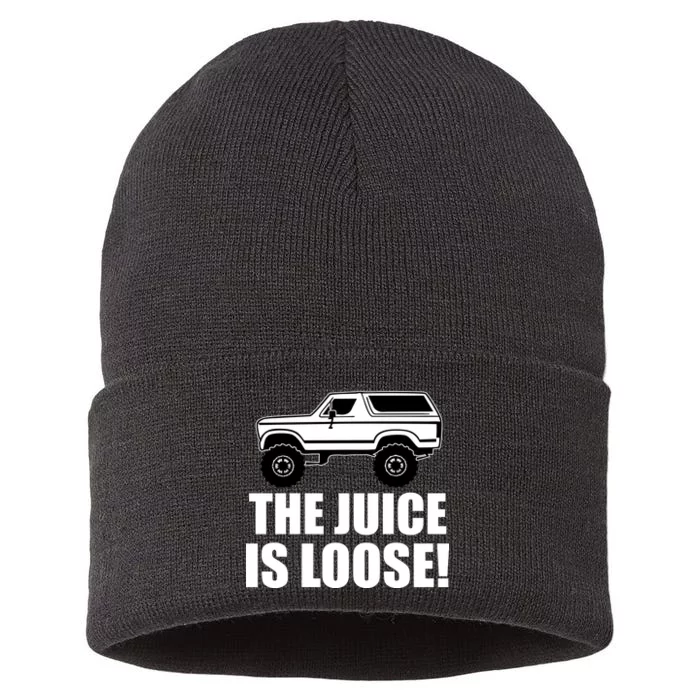 The Juice is Loose White Bronco Funny Sustainable Knit Beanie