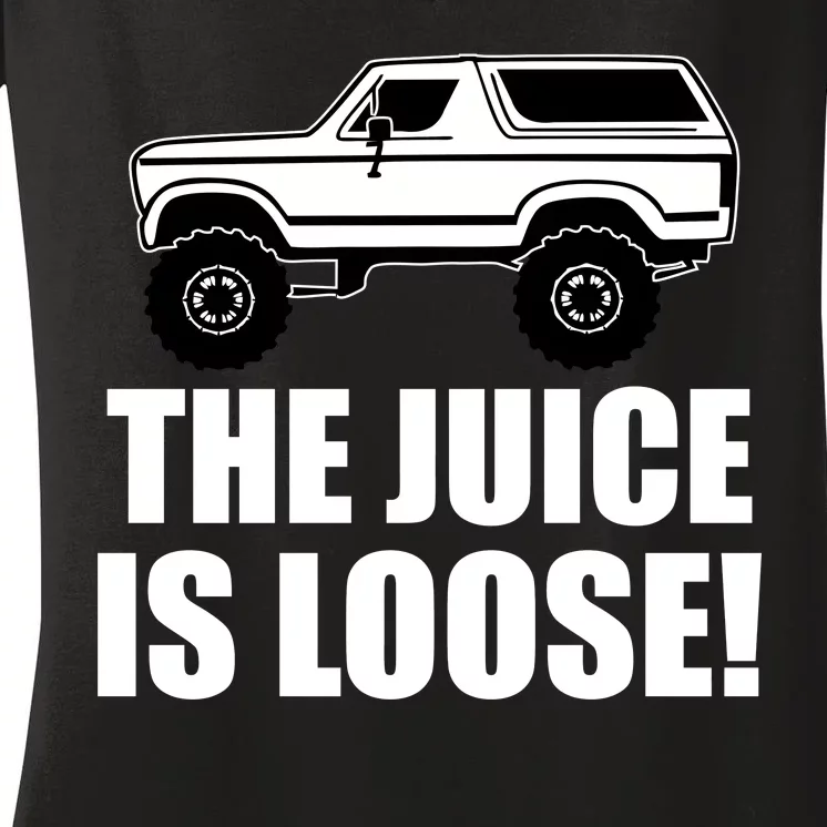 The Juice is Loose White Bronco Funny Women's V-Neck T-Shirt