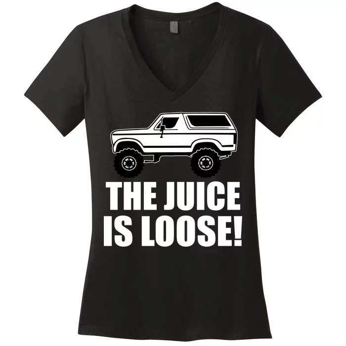 The Juice is Loose White Bronco Funny Women's V-Neck T-Shirt