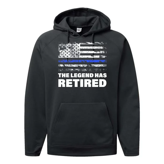 The Legend Has Retired Blue Thin Line Performance Fleece Hoodie