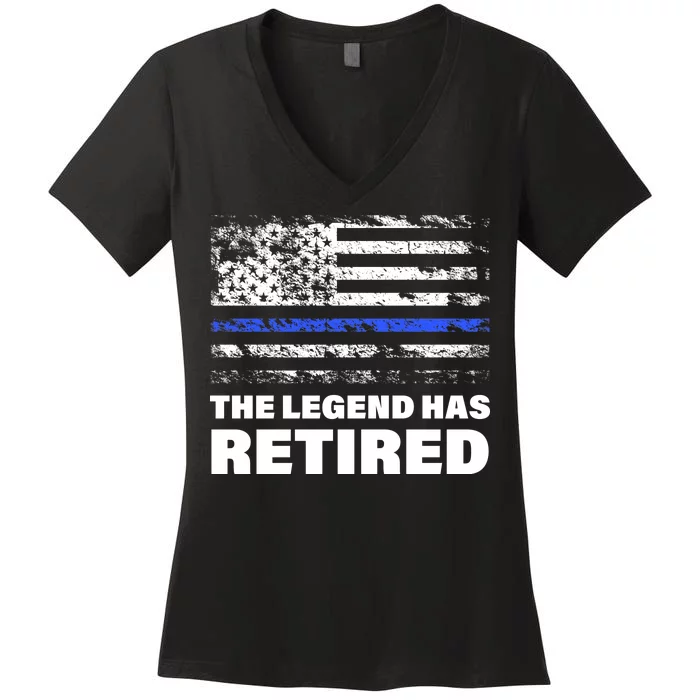 The Legend Has Retired Blue Thin Line Women's V-Neck T-Shirt