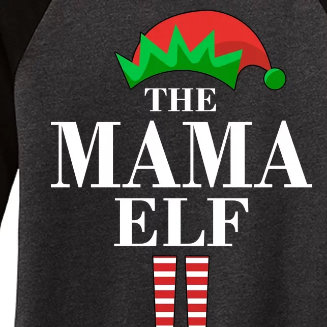 The Mama Elf Family Matching Christmas Women's Tri-Blend 3/4-Sleeve Raglan Shirt