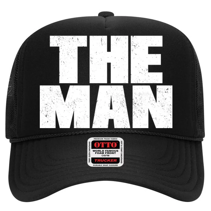 The Man Distressed Logo High Crown Mesh Trucker Hat