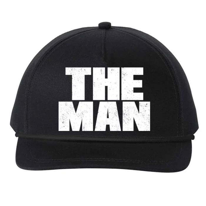 The Man Distressed Logo Snapback Five-Panel Rope Hat