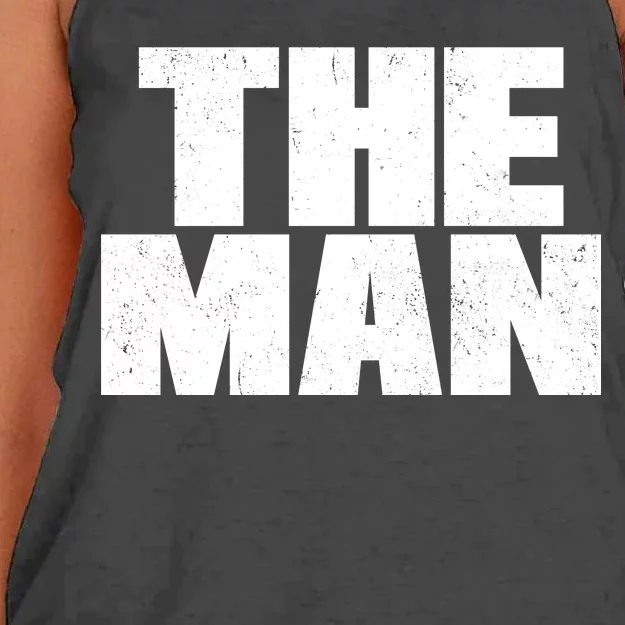 The Man Distressed Logo Women's Knotted Racerback Tank