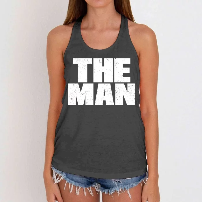 The Man Distressed Logo Women's Knotted Racerback Tank