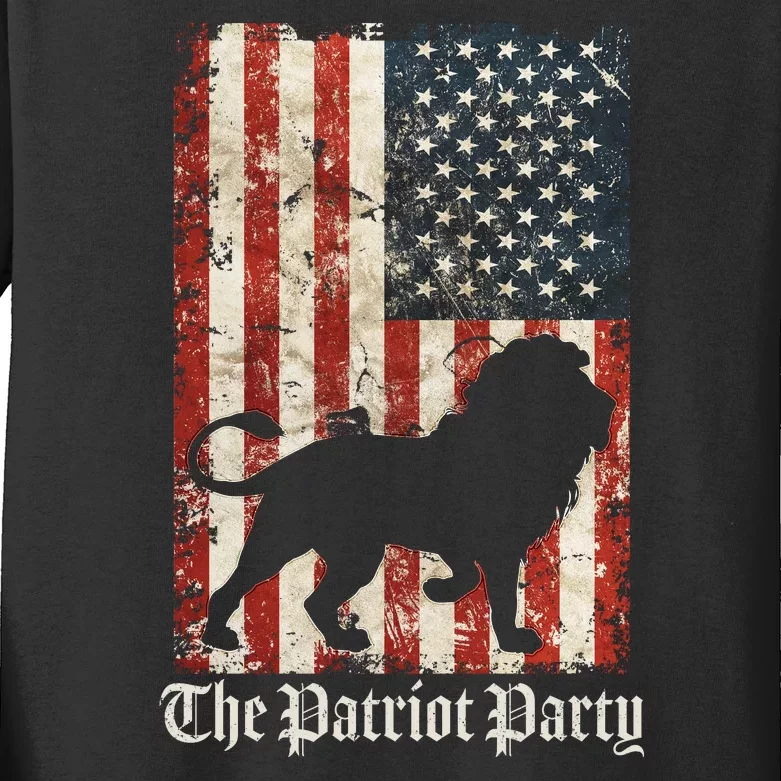 The Patriot Party Lion Distressed Flag Kids Long Sleeve Shirt