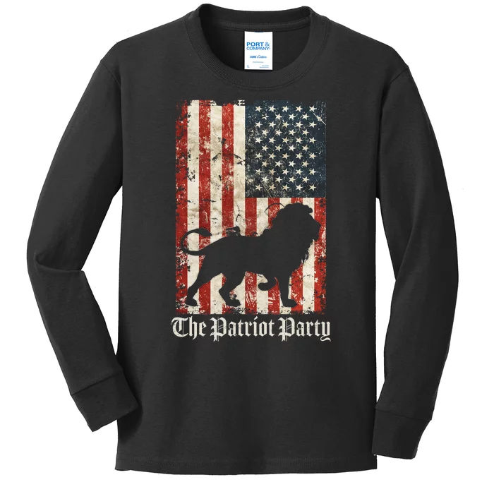 The Patriot Party Lion Distressed Flag Kids Long Sleeve Shirt