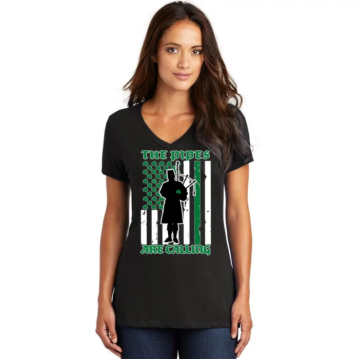 The Piped Are Call St Pattys Day Irish Flag Women's V-Neck T-Shirt