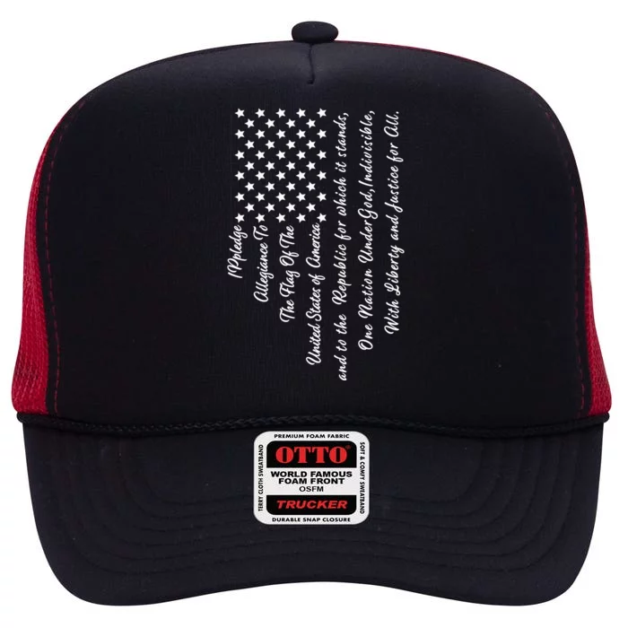 The Pledge of Allegiance American Flag High Crown Mesh Trucker Hat