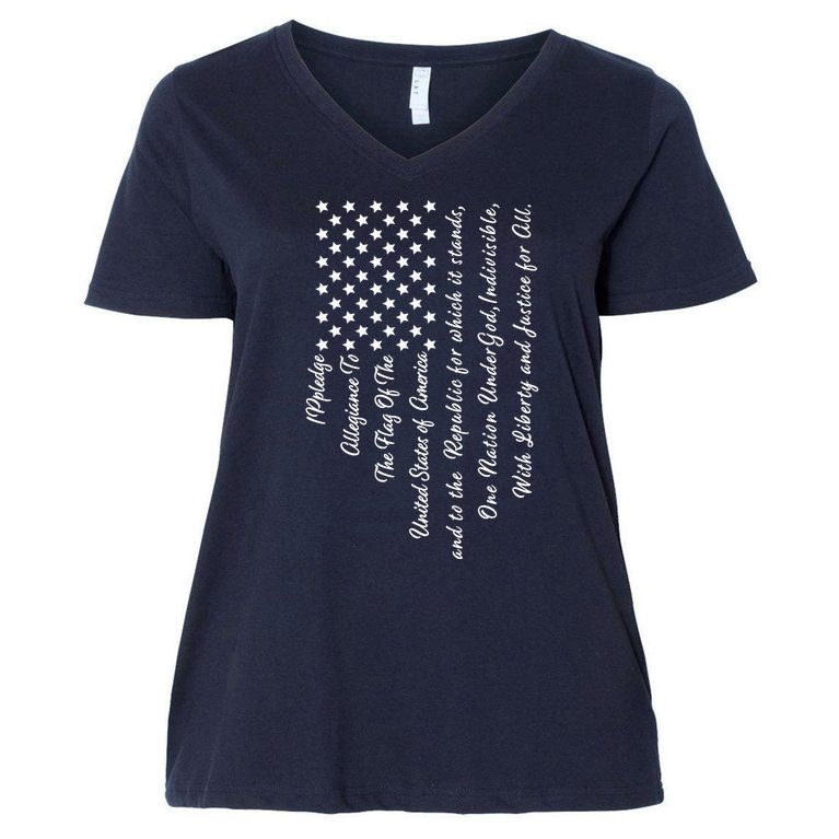The Pledge of Allegiance American Flag Women's V-Neck Plus Size T-Shirt