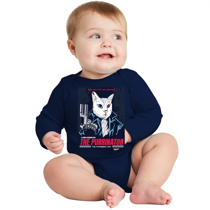 The Purrinator Film Baby Long Sleeve Bodysuit