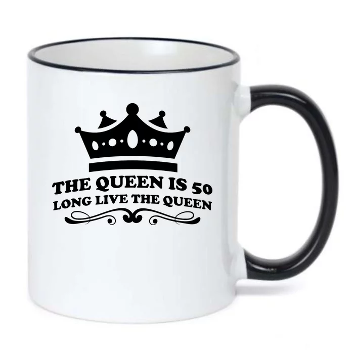 The Queen Is 50 Funny 50th Birthday Black Color Changing Mug