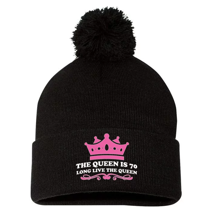 The Queen Is 70 Funny 70th Birthday Pom Pom 12in Knit Beanie