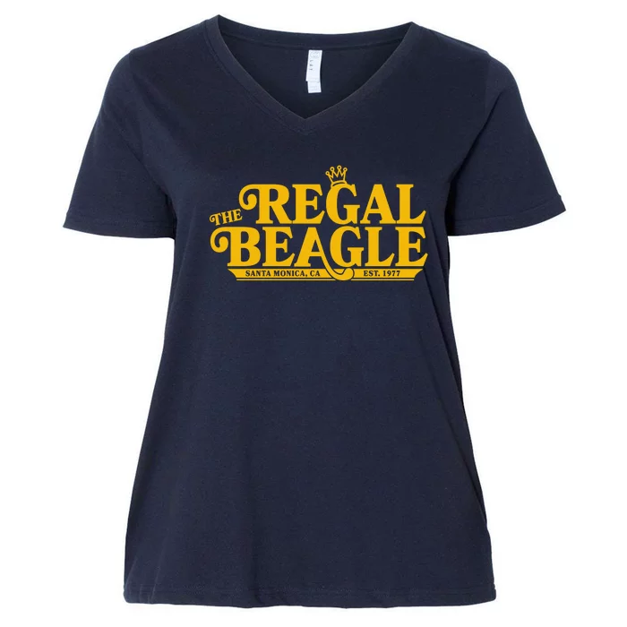 The Regal Beagle Santa Monica Ca Est 1977 Logo Women's V-Neck Plus Size T-Shirt