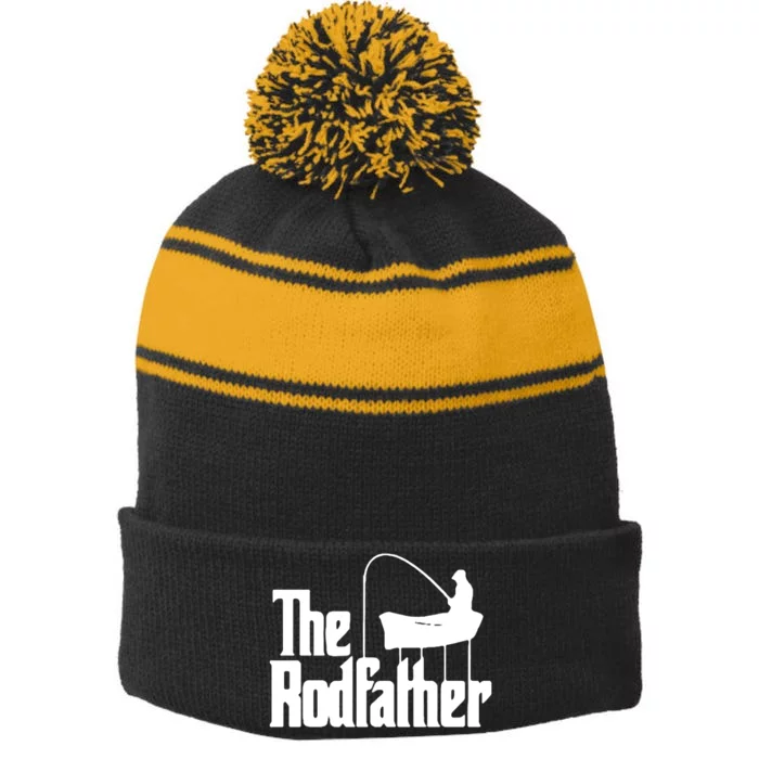 The Rod Father Funny Fishing Dad Stripe Pom Pom Beanie