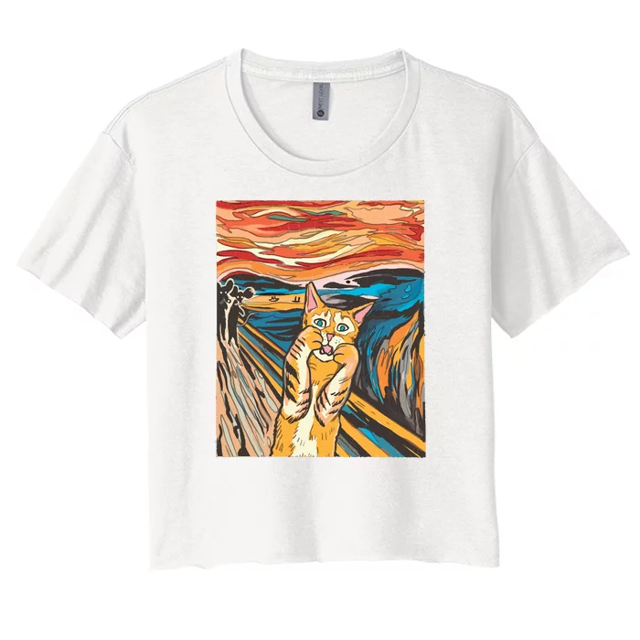 The Scream Parody Cat Women's Crop Top Tee