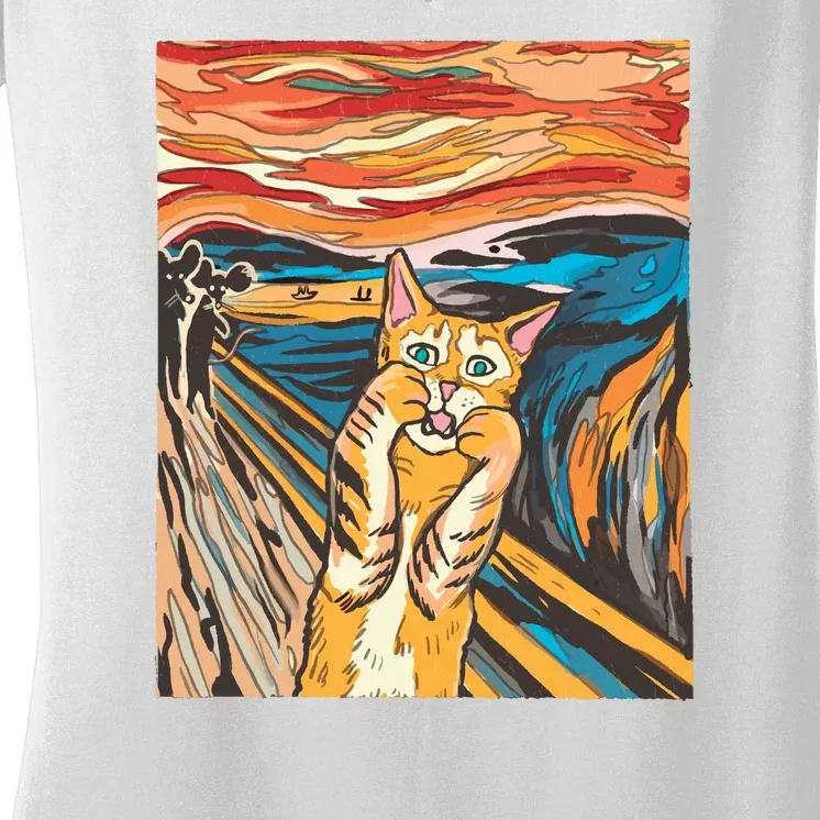 The Scream Parody Cat Women's V-Neck T-Shirt