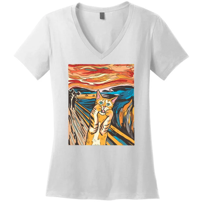 The Scream Parody Cat Women's V-Neck T-Shirt