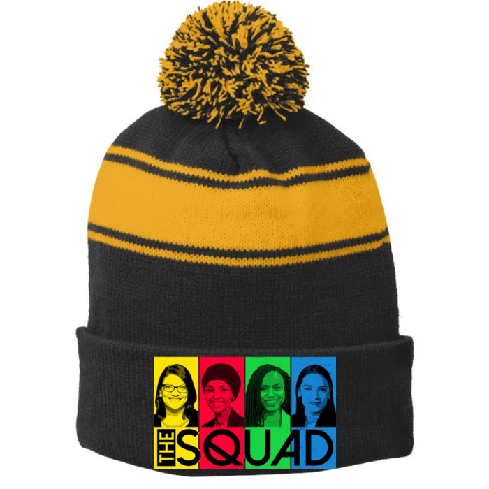 The Squad AOC Ilhan Omar Tlaib Pressley Stripe Pom Pom Beanie