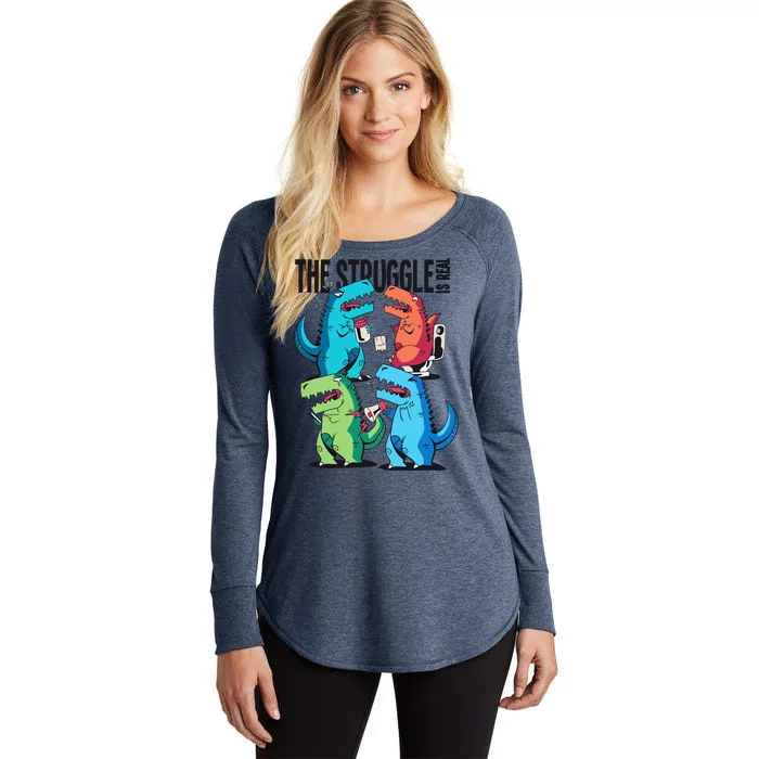 The Struggle Is Real T-Rex Problems Women's Perfect Tri Tunic Long Sleeve Shirt