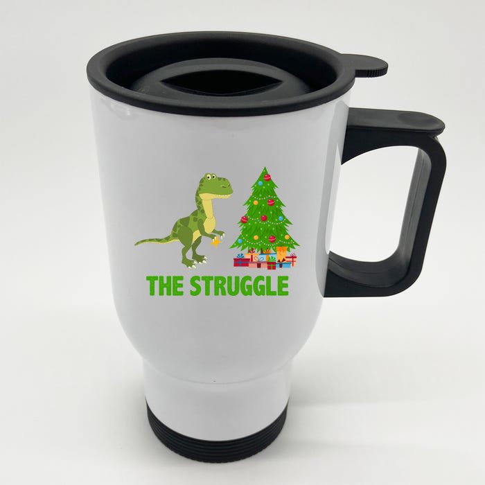 The Struggle T-rex Christmas Tree Front & Back Stainless Steel Travel Mug