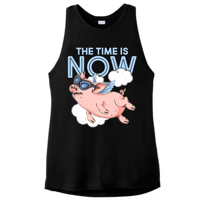 The Time Is Now Flying Pig Ladies Tri-Blend Wicking Tank