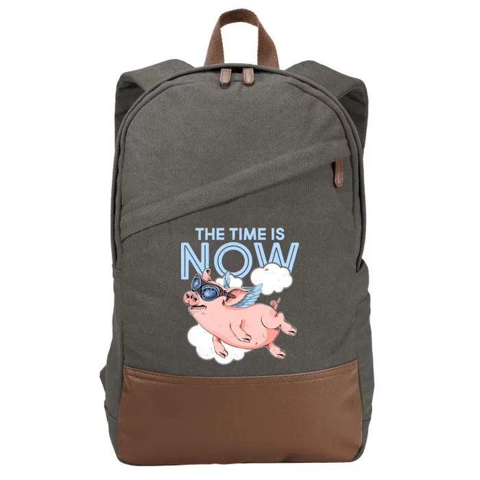 The Time Is Now Flying Pig Cotton Canvas Backpack