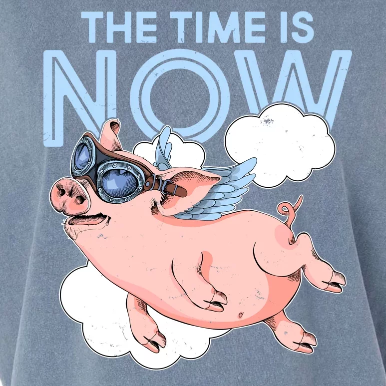 The Time Is Now Flying Pig Garment-Dyed Women's Muscle Tee