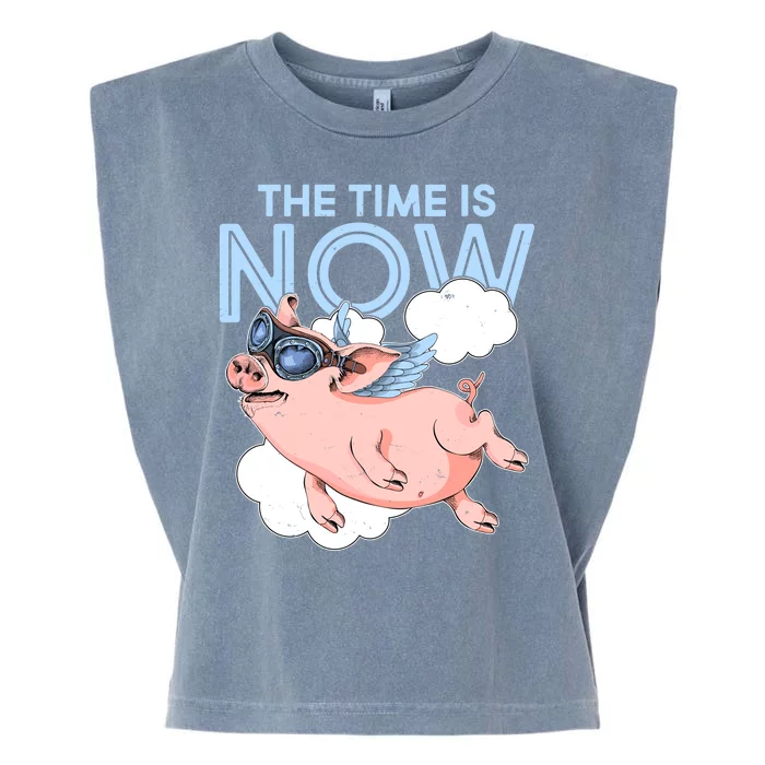 The Time Is Now Flying Pig Garment-Dyed Women's Muscle Tee