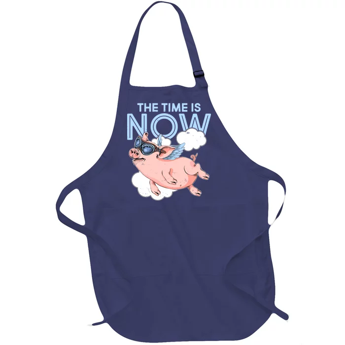 The Time Is Now Flying Pig Full-Length Apron With Pocket