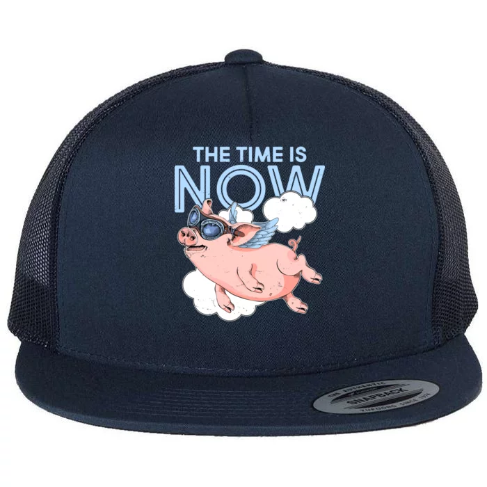 The Time Is Now Flying Pig Flat Bill Trucker Hat