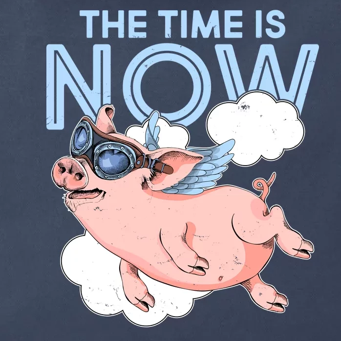 The Time Is Now Flying Pig Zip Tote Bag