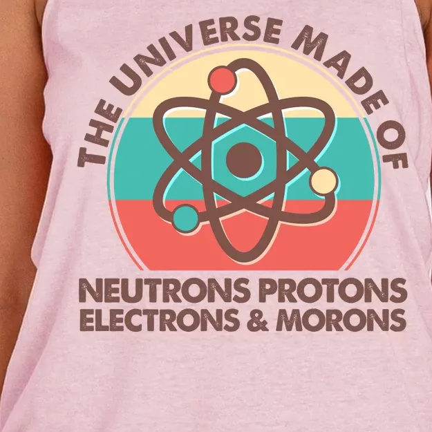 The Universe Made Of Neutrons Protons Electrons Morons Women's Knotted Racerback Tank