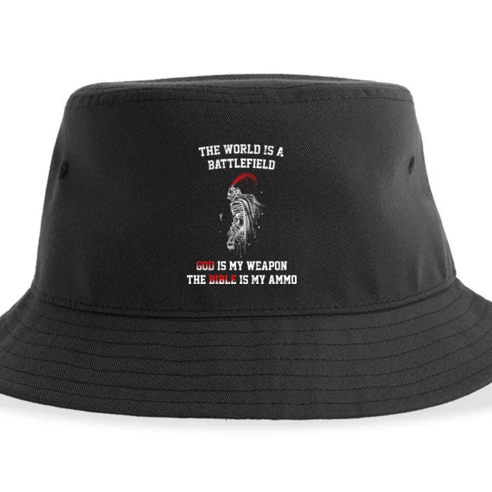 The World Is a Battlefield God is my Weapon Sustainable Bucket Hat